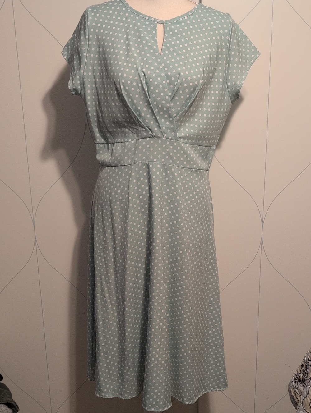 4/$20 Mint Green Polka Dot Midi Dress with Keyhole Neck